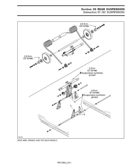 Polaris RMK Trail Switchback 600 900 Snowmobile Service Manual sample page with diagrams and specifications