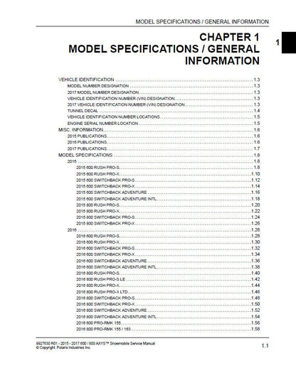 2015-2017 Polaris Rush Switchback XCR RMK 600 800 Snowmobile Service Manual | 2015-2017 - sample page 4