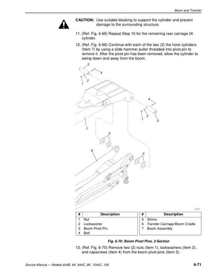 JLG Lull 644B 844C 1044C Telehandler Service Manual sample page with service data and tables