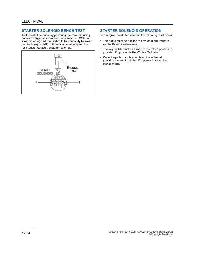 Polaris Ranger 500 570 UTV Service Manual sample page with service data and tables