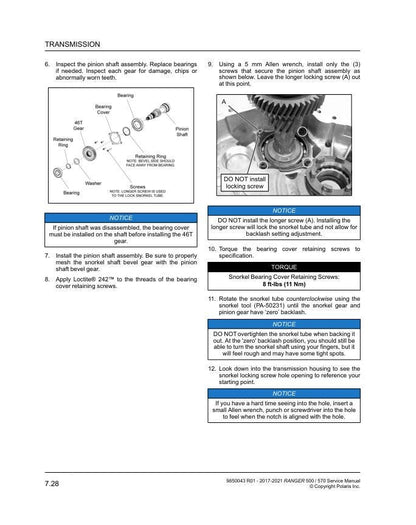 Polaris Ranger 500 570 UTV Service Manual sample page showing repair procedures