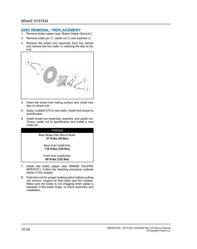 Polaris Ranger 500 570 UTV Service Manual sample page from the repair manual