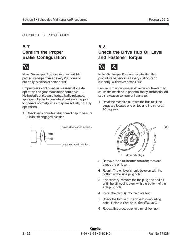 Genie S60 S55 S60HC Boom Lift Service Repair Manual sample page from the repair manual