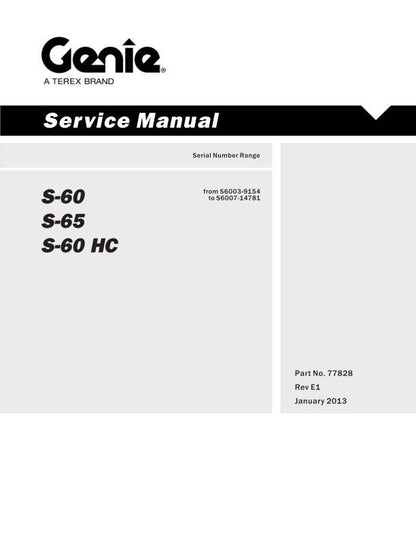 Genie S60 S55 S60HC Boom Lift Service Repair Manual factory service manual title page