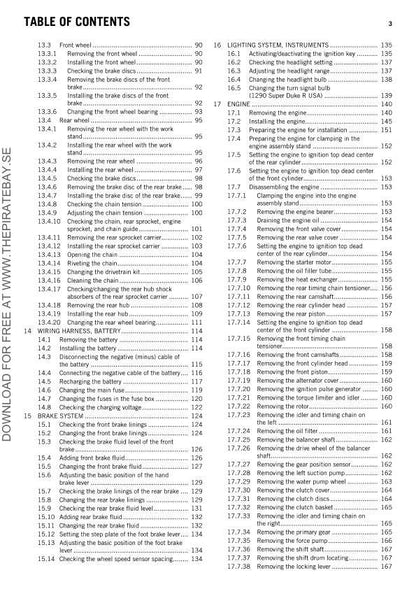 KTM 1290 Super Duke R Motorcycle Service Manual sample page from service manual