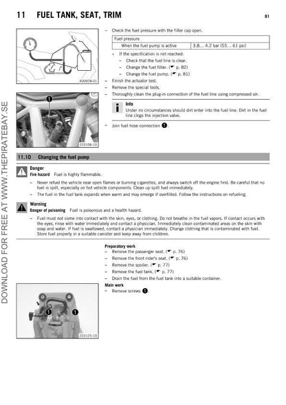 KTM 1290 Super Duke R Motorcycle Service Manual sample page with technical illustrations