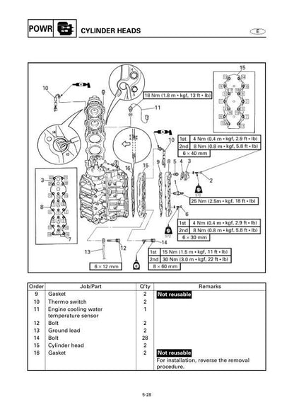 Yamaha F150A FL150A Outboard Service Manual sample page showing repair procedures