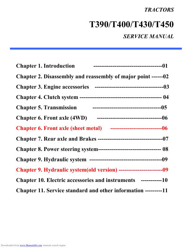 TYM T 390 400 430 450 HST Tractor Landtrac Service Manual factory service manual title page