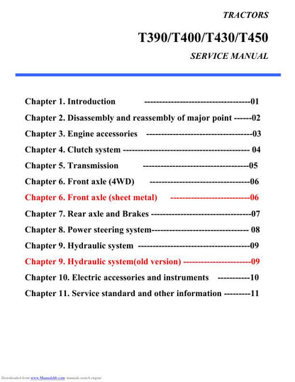 TYM T 390 400 430 450 HST Tractor Landtrac Service Manual factory service manual title page