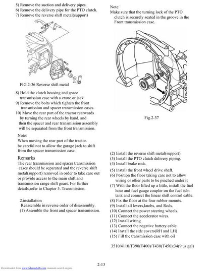 TYM T 390 400 430 450 HST Tractor Landtrac Service Manual table of contents