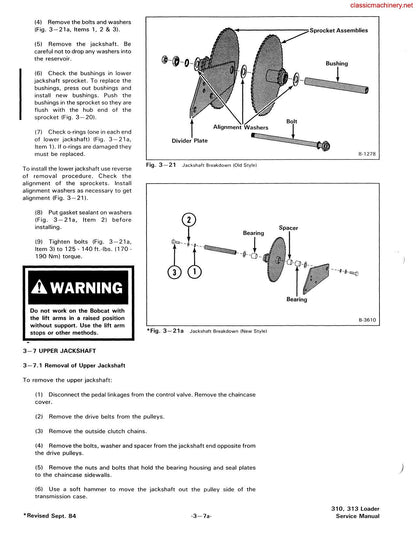 Bobcat 310 313 Skid Steer Loader Service Manual sample page with technical illustrations