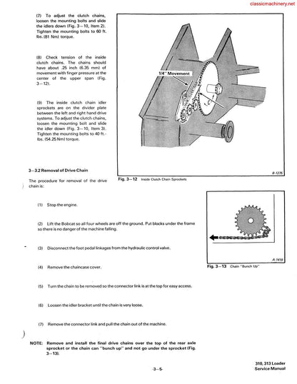 Bobcat 310 313 Skid Steer Loader Service Manual sample page showing repair procedures