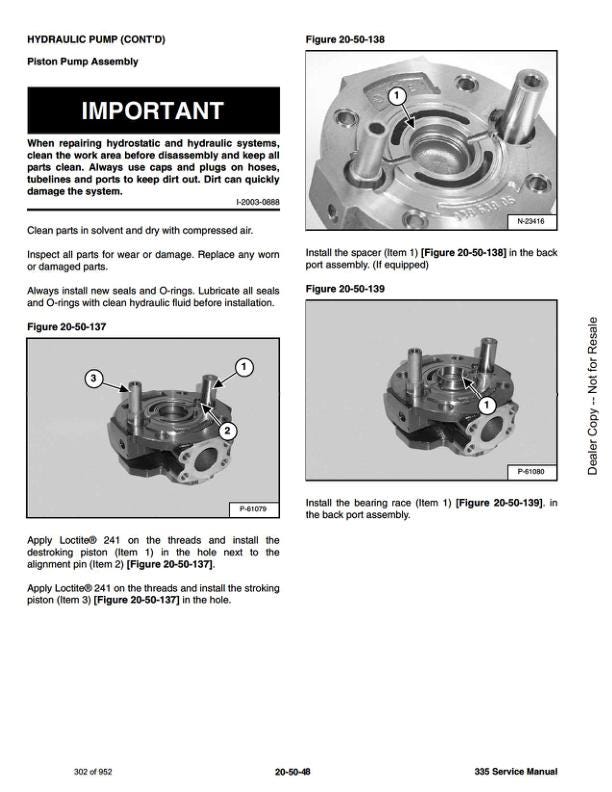 Bobcat 335 Compact Excavator Service Manual table of contents