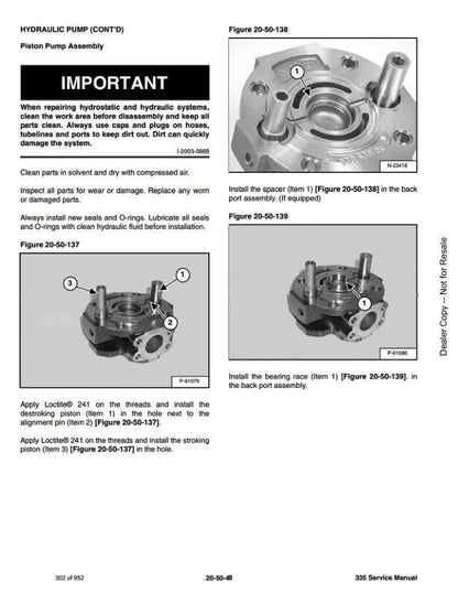 Bobcat 335 Compact Excavator Service Manual table of contents