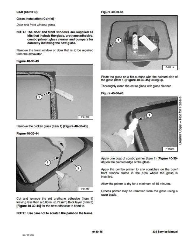 Bobcat 335 Compact Excavator Service Manual sample page showing repair procedures