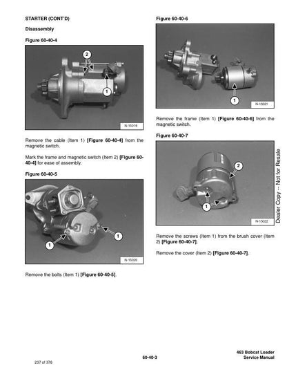 Bobcat 463 Skid Steer Loader Service Manual sample page with diagrams and specifications