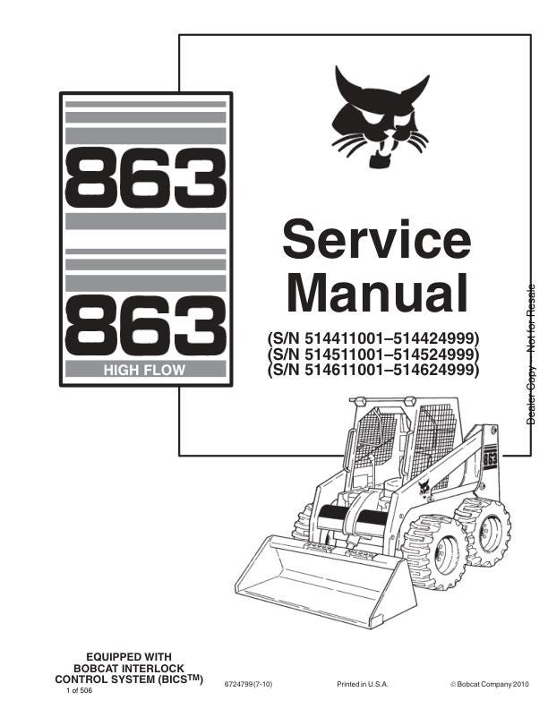 Bobcat 863 Skid Steer Loader Service Manual factory service manual title page