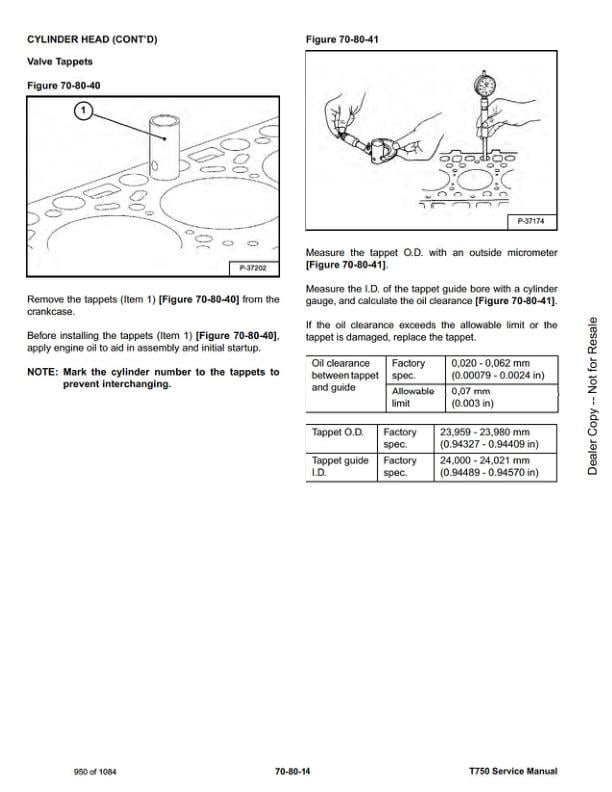 Bobcat T750 Compact Track Loader Service Manual sample page with service data and tables