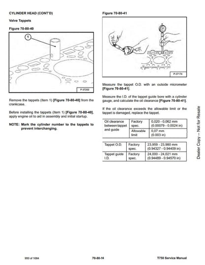 Bobcat T750 Compact Track Loader Service Manual sample page with service data and tables