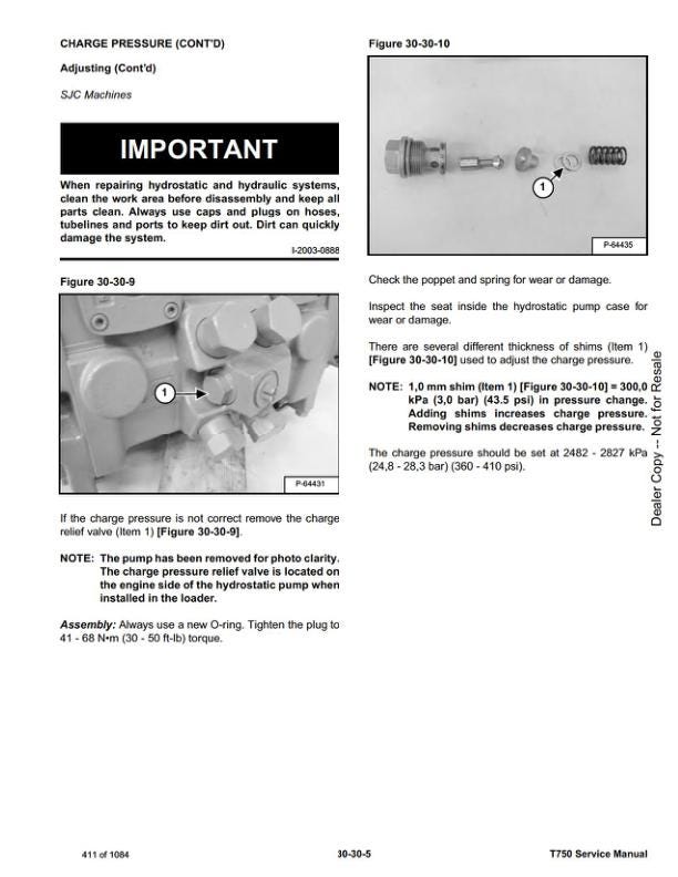 Bobcat T750 Compact Track Loader Service Manual sample page with diagrams and specifications