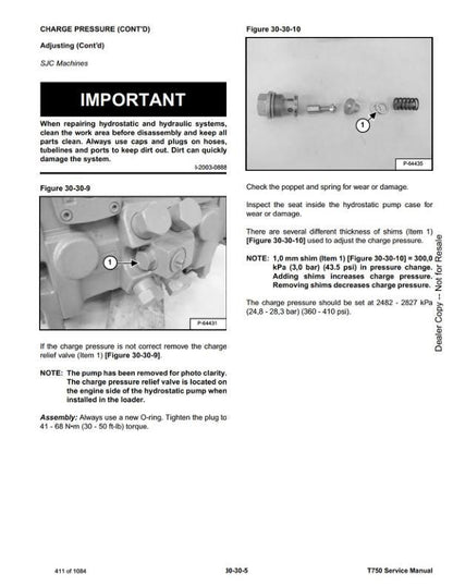 Bobcat T750 Compact Track Loader Service Manual sample page with diagrams and specifications
