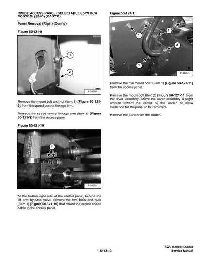 Bobcat s220 Skid Steer Loader Service Manual sample page with technical illustrations