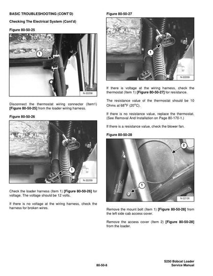 Bobcat S250 Skid Steer Loader Service Manual sample page from the repair manual