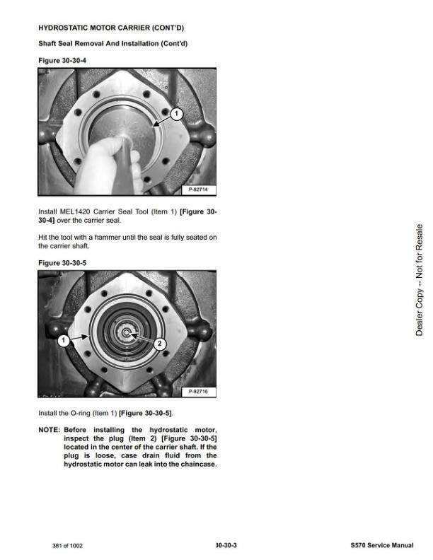 Bobcat S570 Skid Steer Loader Service Manual sample page with diagrams and specifications