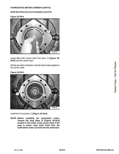 Bobcat S570 Skid Steer Loader Service Manual sample page with diagrams and specifications