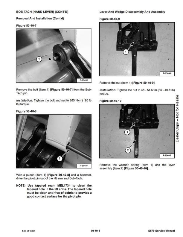 Bobcat S570 Skid Steer Loader Service Manual sample page showing repair procedures