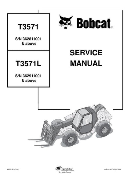 Bobcat T3571 T3571L Telehandler Service Manual factory service manual title page
