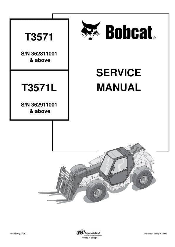 Bobcat T3571 T3571L Telehandler Service Manual - sample page 2