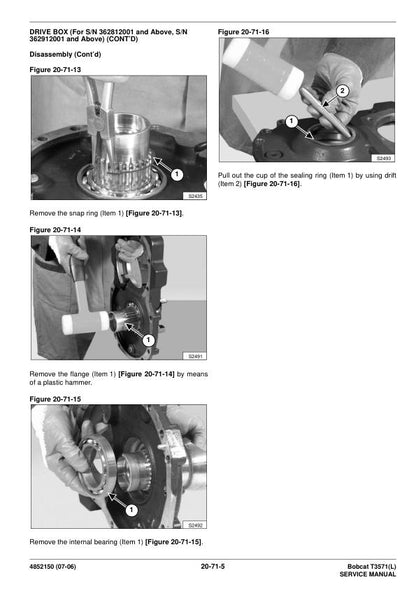 Bobcat T3571 T3571L Telehandler Service Manual table of contents