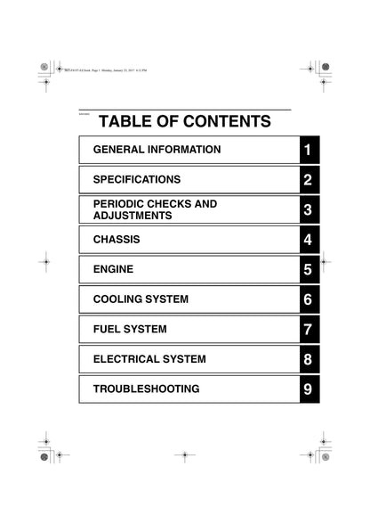 Yamaha GDR155 NVX 155 Scooter Service Manual table of contents