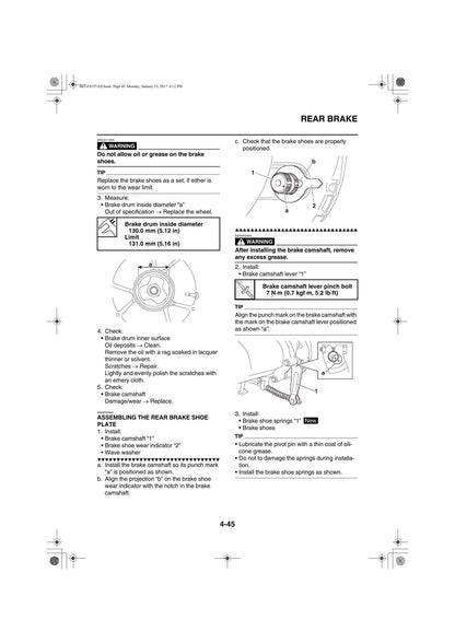 Yamaha GDR155 NVX 155 Scooter Service Manual sample page with diagrams and specifications