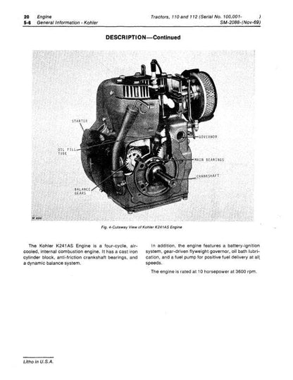 John Deere 110 112 Lawn Tractor Service Manual sample page from service manual