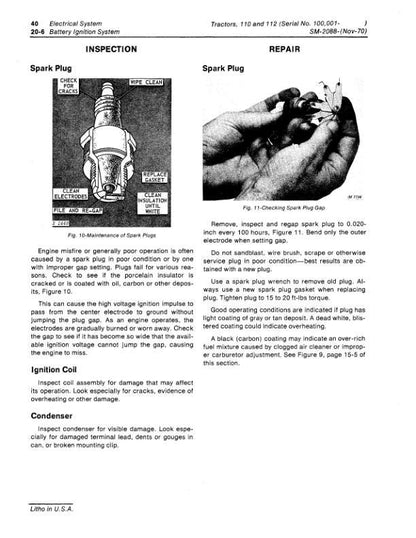 John Deere 110 112 Lawn Tractor Service Manual sample page with service data and tables