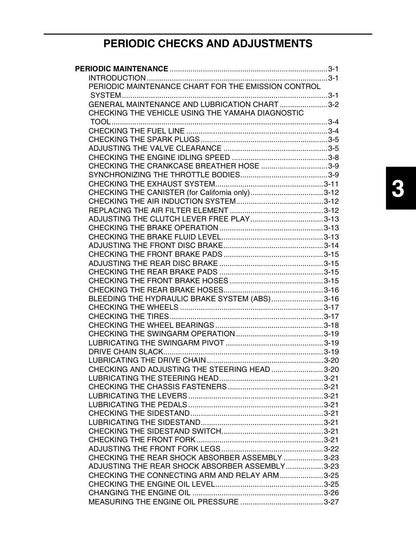 Yamaha YZF-R6 Motorcycle Service Manual table of contents