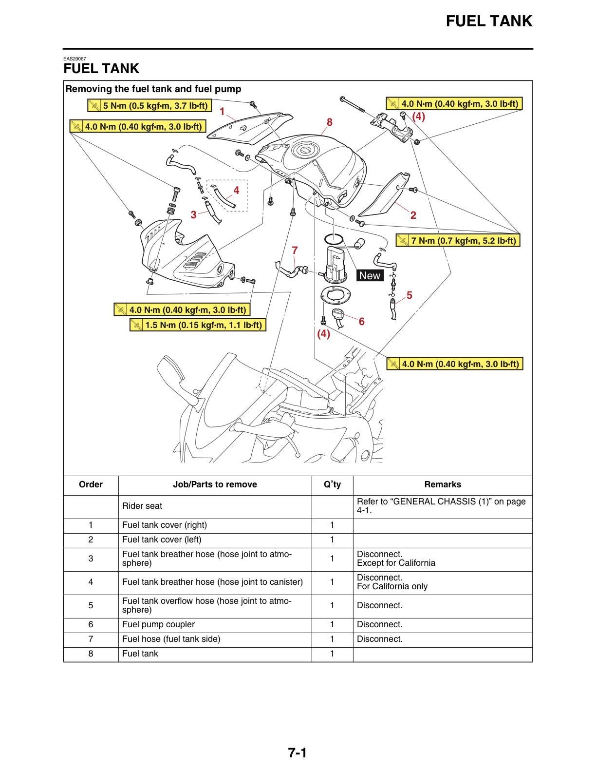 Yamaha YZF-R6 Motorcycle Service Manual sample page with technical illustrations