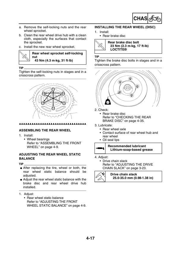 Yamaha YZF-R15 Motorcycle Service Manual sample page showing repair procedures