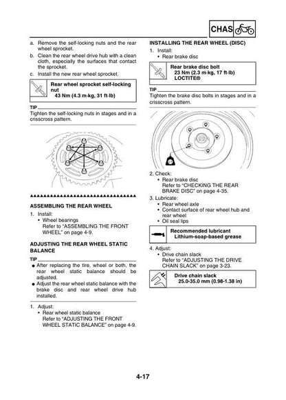 Yamaha YZF-R15 Motorcycle Service Manual sample page showing repair procedures