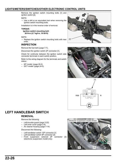 Honda Africa Twin CRF1100 Motorcycle Service Manual sample page showing schematics and diagrams