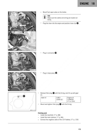 KTM 250 300 EXC Service Manual sample page with diagrams and specifications