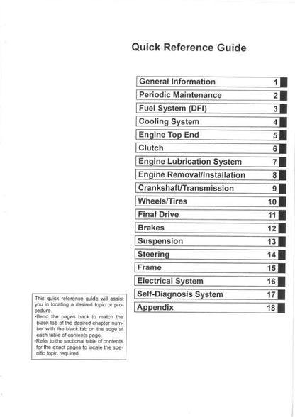 Kawasaki 1400GTR Concours 14 ABS Service Manual table of contents