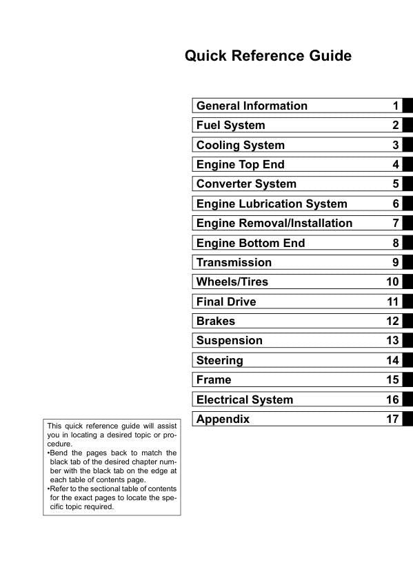 Kawasaki Mule 3010 3020 3000 Service Manual table of contents