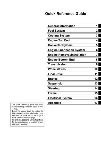 Kawasaki Mule 3010 3020 3000 Service Manual table of contents
