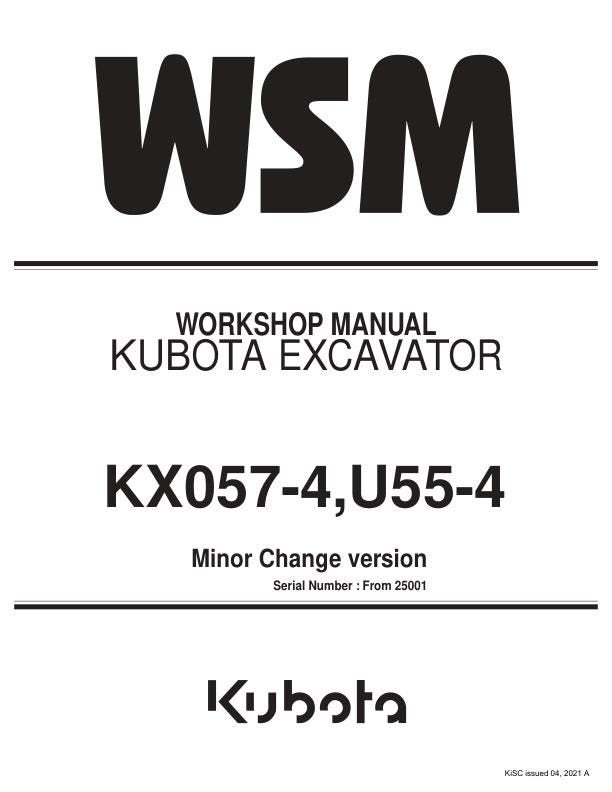 Kubota KX057-4 U55-4 Excavator Service Manual factory service manual title page