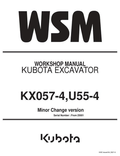 Kubota KX057-4 U55-4 Excavator Service Manual factory service manual title page