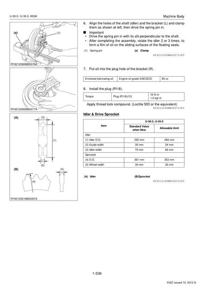 Kubota U30-5 Excavator Service Manual sample page from service manual