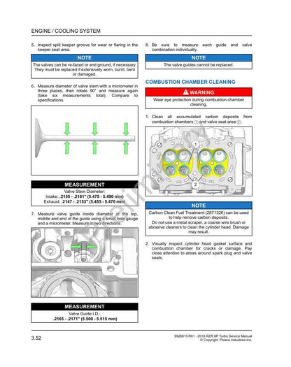 Polaris RZR XP Turbo UTV Service Manual sample page with diagrams and specifications